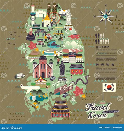 South Korea Travel Map Stock Vector - Image: 61890143