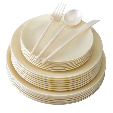 DISPOSABLE PLASTIC DINNERWARE SET | 156 pc | 20 Dinner Plates | 20 Salad Plates | 20 Dessert ...