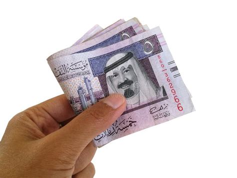 Hand Holding 5 Saudi Riyal Banknotes. Stock Image - Image of king, hand ...