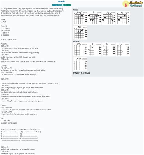 Chord: Numb - tab, song lyric, sheet, guitar, ukulele | chords.vip