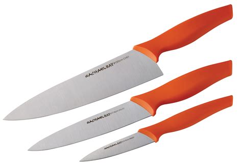 Rachael Ray Cutlery 3-Piece Japanese Stainless Steel Chef Knife Set with Orange Handles and Sheaths