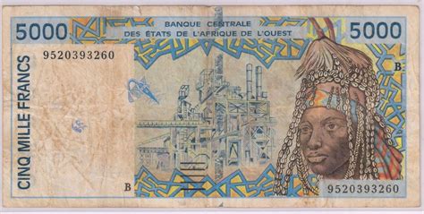 BENIN , West African States - 5000 Francs currency note B60 - KB Coins & Currencies