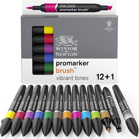 Winsor & Newton, Promarker Brush, Vibrant Tones, Set of 12 + 1 Blender ...