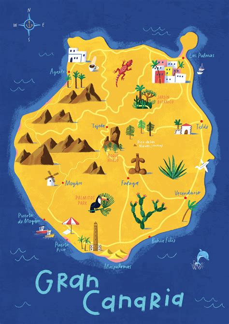 Gran Canaria map illustrated map Las Palmas Canary Islands | Etsy | Illustrated map, Canary ...