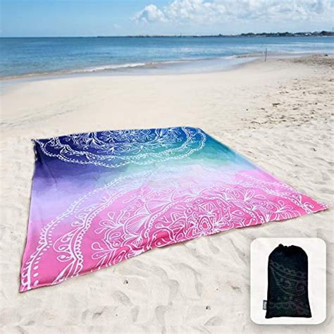 Sunlit Silky Soft 84"x72" Boho Sand Proof Beach Blanket Sand Proof Mat with Corner Pockets and ...