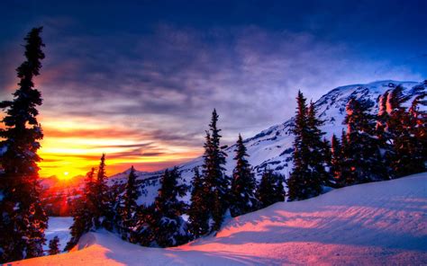 Sunrise With Snowy Mountains- WallpaperUse