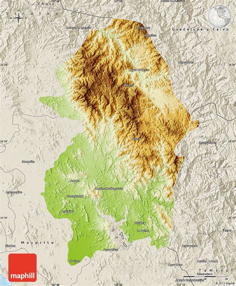 Physical Map of Badiraguato, shaded relief outside