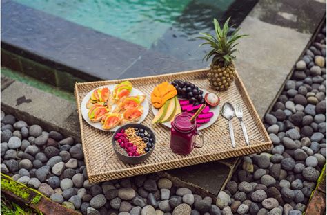 Breakfast on a tray with fruit, buns | Food Images ~ Creative Market