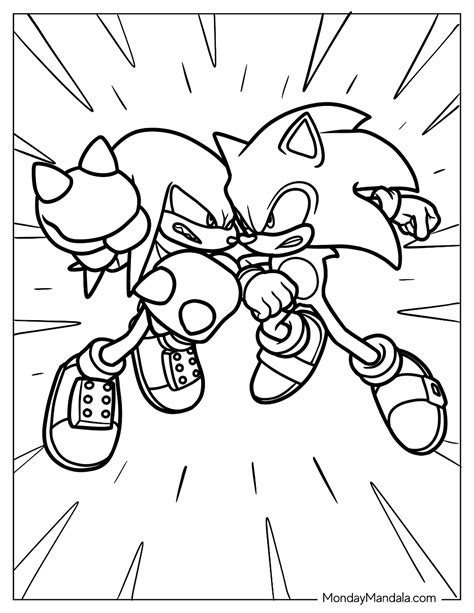 Sonic Fighting Knuckles Coloring Pages - Free Printable Templates