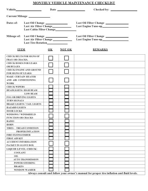 45 Best Vehicle Checklists (Inspection & Maintenance) ᐅ TemplateLab