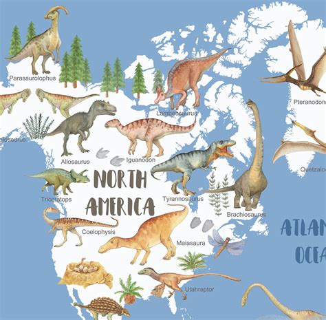 Dinosaur World Map Dinosaur Wall Art Kids World Map Print | Etsy