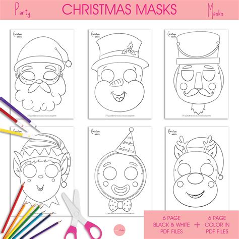 Printable Christmas Masks, Printable Christmas Costume, Christmas Coloring Masks, Santa, Snowman ...