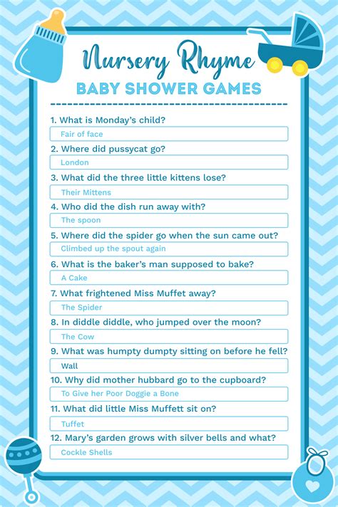 Nursery Rhyme Baby Shower Games Nursery Rhyme Trivia Baby Shower Game ...