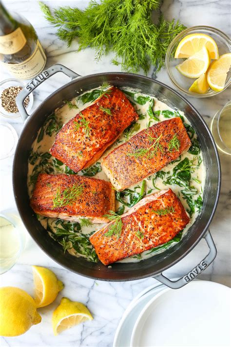 Salmon with Garlic Cream Sauce - Damn Delicious