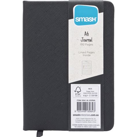 Smash A6 Hardcover Journal - Black | BIG W