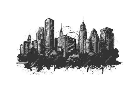 Premium Vector | City silhouette sketch and drawn engraved style Vector ...