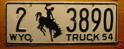 Wyoming 1954 Truck Bucking Horse License Plate | #31213662