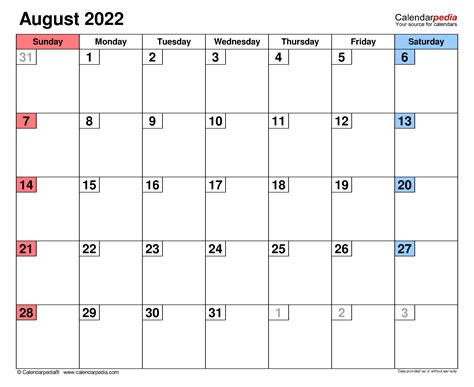 Printable Calendar 2022 August - Printable Word Searches