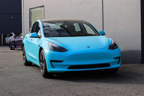 Tesla Model 3 Tiffany Blue / Satin Key West Vinyl Wrap | Vancouver