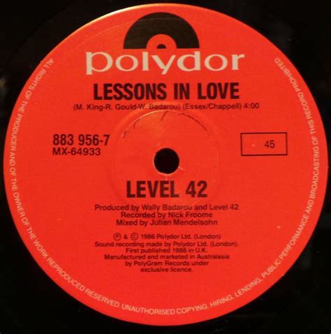 Level 42 - Lessons In Love (Vinyl, 7", 45 RPM, Single) | Discogs