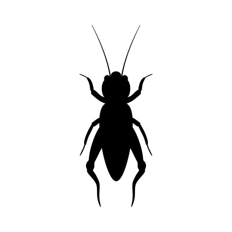 Black silhouette of cricket. Realistic orthopteran insect with long antennae. Monochrome beetle ...