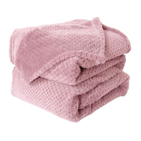 Soft Flannel Fleece Throw Blanket Waffle Pattern Lightweight Blanket All Season Use Pink 78 x 90 ...