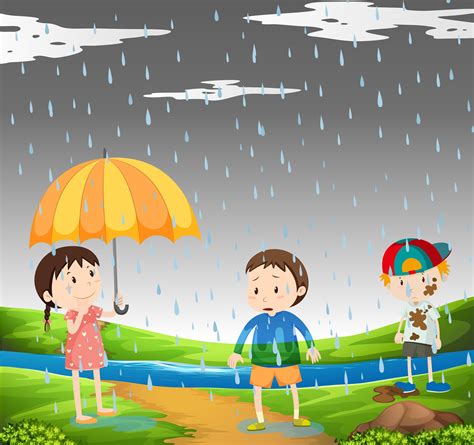 Drei Kinder im Regen - Download Kostenlos Vector, Clipart Graphics, Vektorgrafiken und Design ...