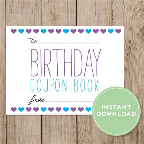 Printable Birthday Coupon Book. Editable PDF. DIY Birthday Gift. Wife ...