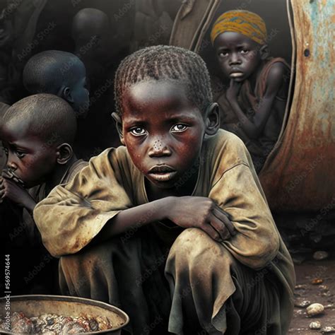 Child starvation and malnutrition in Africa Illustration, Poor African boy, Generative AI Stock ...