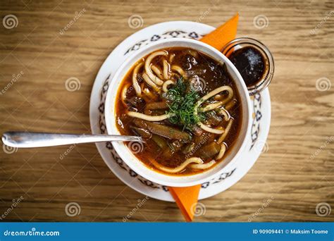 Lagman soup with meat stock image. Image of gourmet, meat - 90909441