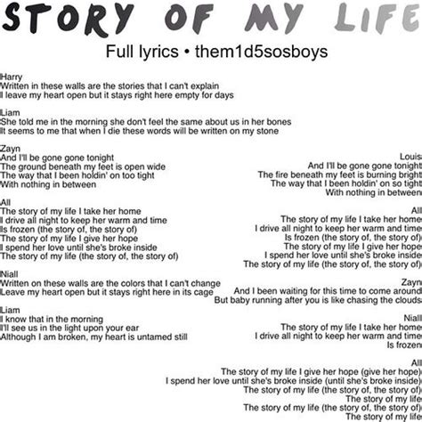 One Direction Story Of My Life Lyrics