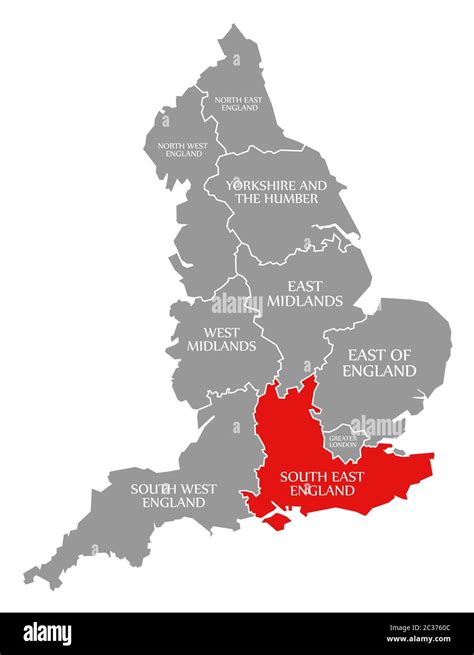 South East England red highlighted in map of England UK Stock Photo - Alamy