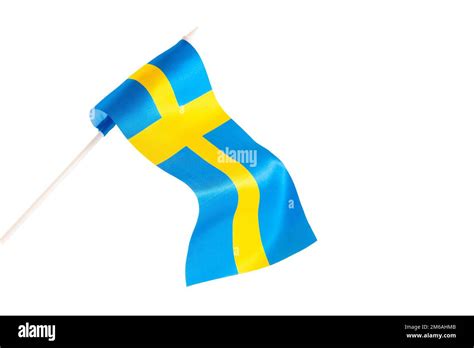 Sweden flag waving on white background, long shot, isolated Stock Photo ...