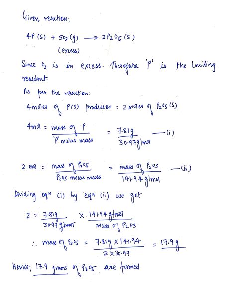 [Solved] Phosphorus reacts with oxygen to form diphosphorus pentoxide, P2O5.... | Course Hero