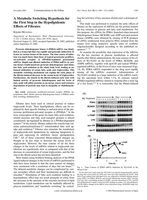 (PDF) A Metabolic Switching Hypothesis for the First Step in the Hypolipidemic Effects of Fibrates