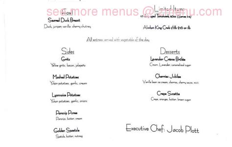 Menu at Eclipse Fine Dining restaurant, USA