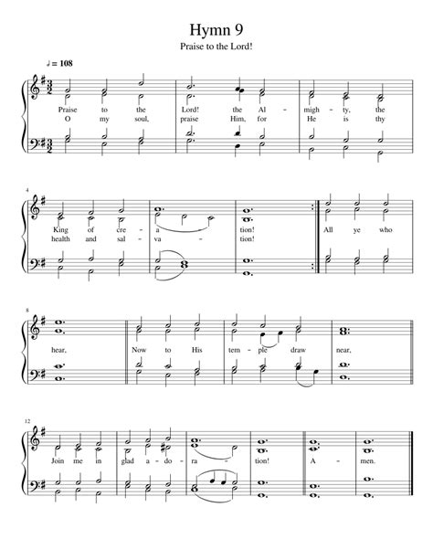 Hymn 9(Praise to the Lord!) sheet music for Organ download free in PDF ...