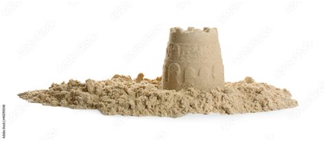 Pile of sand with castle on white background. Outdoor play Stock Photo ...