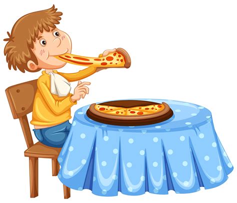Man eating pizza on the table 302013 Vector Art at Vecteezy