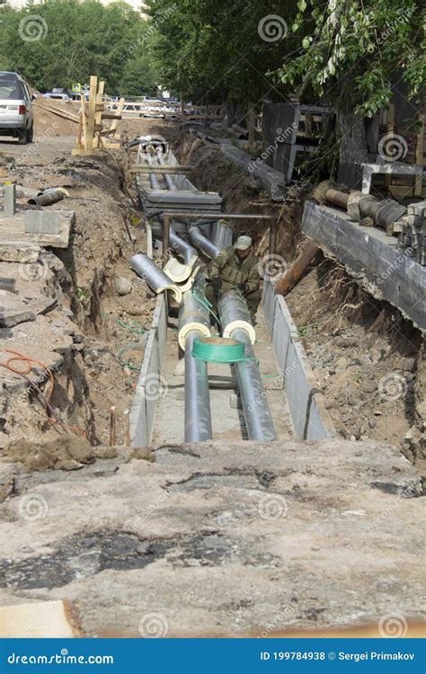 Water pipe repair stock photo. Image of excavator, dirty - 199784938