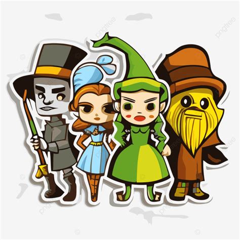 The Three Characters From Wizard Of Oz Sticker Vector Clipart, Sticker Design With Cartoon ...