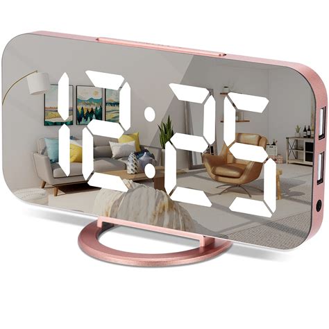 Buy Digital Alarm Clock,7 Inch LED Mirrored Large Display, with Dual USB Charger Ports,Auto Dim ...