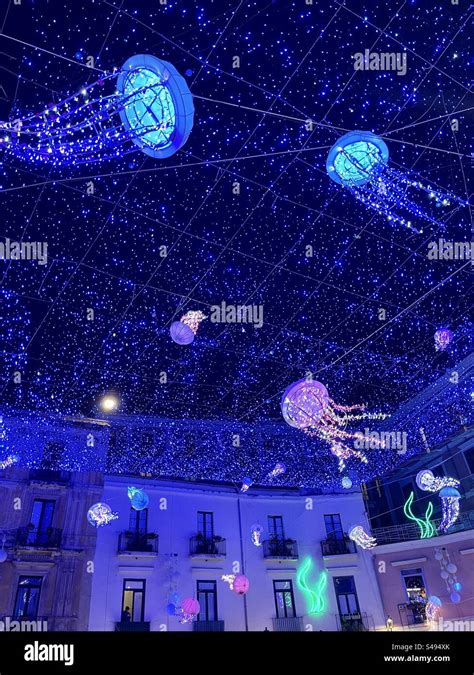 Salerno Christmas lights, Flavio Gioia Square Stock Photo - Alamy