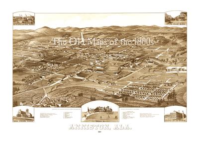 Anniston, Alabama in 1887 - Bird's Eye View Map, Aerial, Panorama ...