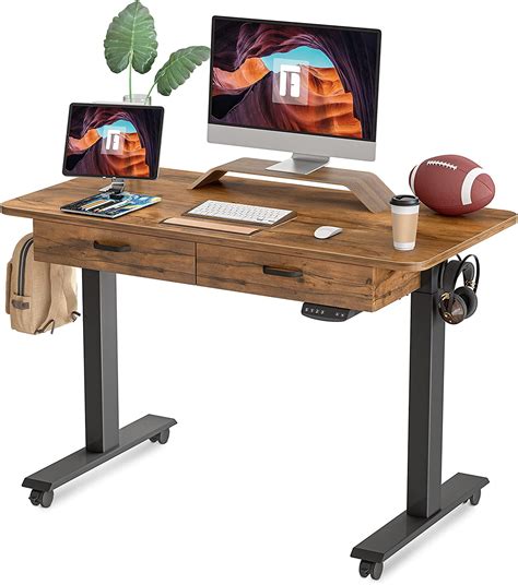 FEZIBO Adjustable Height Electric Standing Desk with Double Drawers, Walnut Finish,48" - Walmart.com