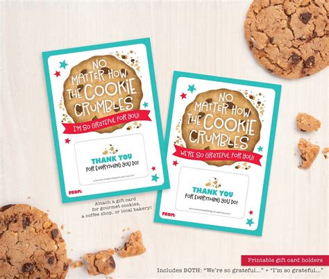 PRINTABLE Cookie Gift Card Holder Cookie Crumble Teacher Gift Teacher Appreciation Week Thank ...