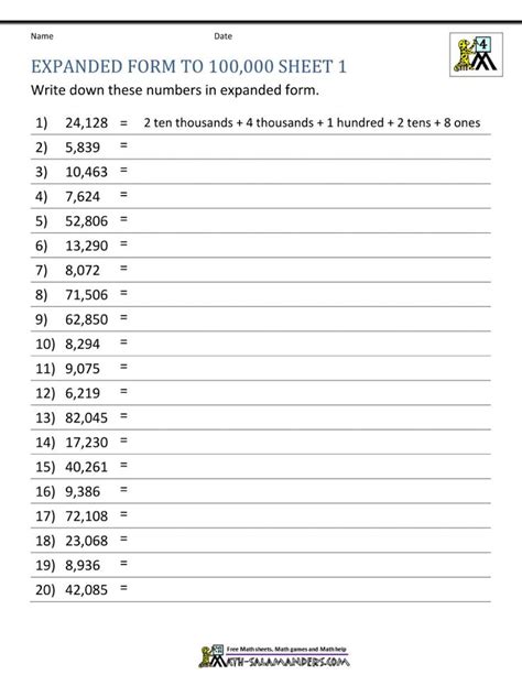 5th Grade Expanded form Worksheets Expanded form Math Worksheet ...