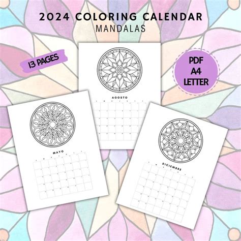 three coloring calendars with flowers on them