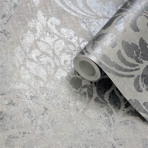 Eleanor Damask Grey Wallpaper | Wallpaper | B&M Stores