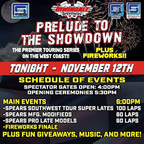 REMINDER: MAIN EVENTS START AT 6PM NOV. 12th – Irwindale Speedway